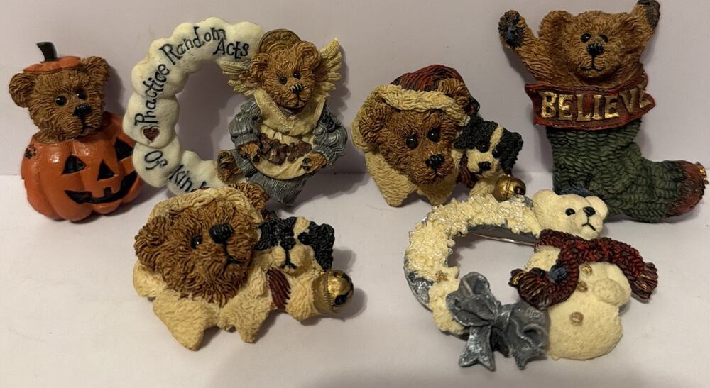 6 Vintage Christmas Bear Pins- Brooches Holiday Santa Resin